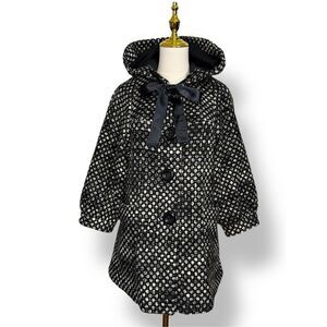 Anthropologie Taikonhu Women’s 2 Optic Dot Hooded Swing Coat Wool Blend Tweed